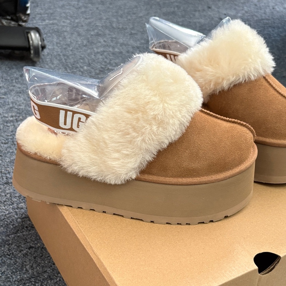 UGG Women's Brown Fluffy Platform Mules